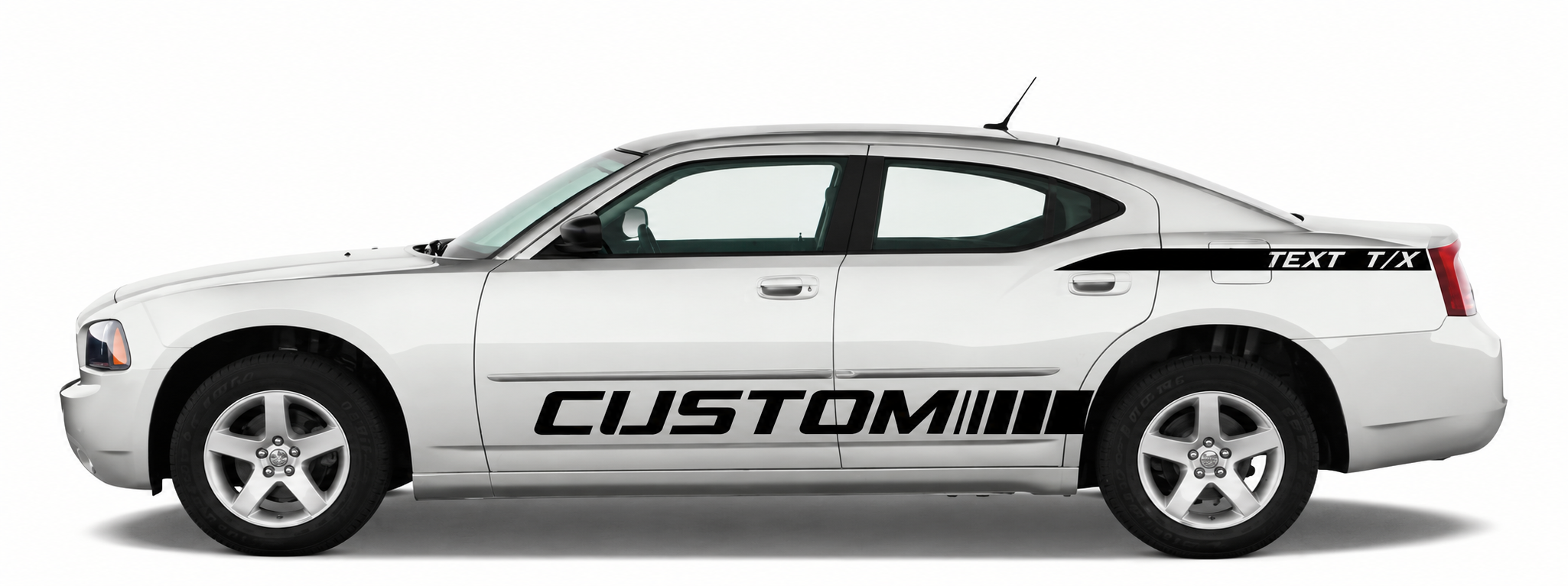 CUSTOM TEXT T/X Side Stripe Pair Rear Fender Rocker Panel Vinyl Decal Sticker for Dodge Charger 2006-2010