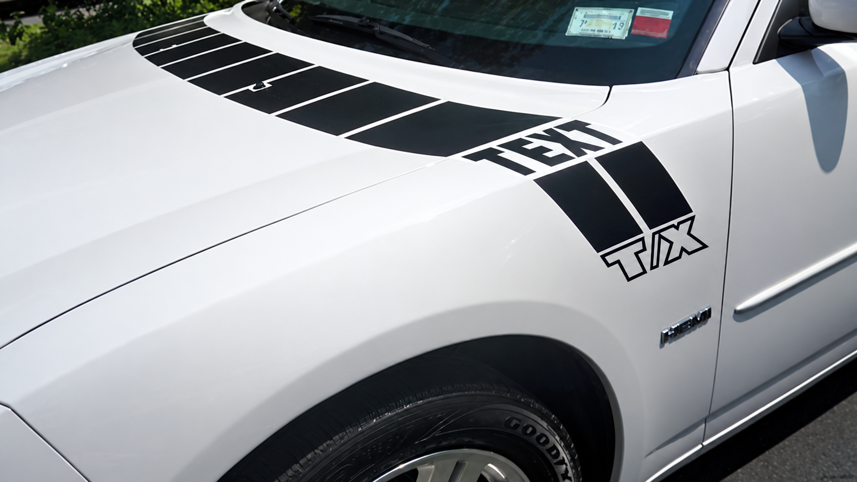 TEXT T/X Segmented Cowl Stripe Set Hood Front Fender Vinyl Decal Sticker for Dodge Charger 2005-2010