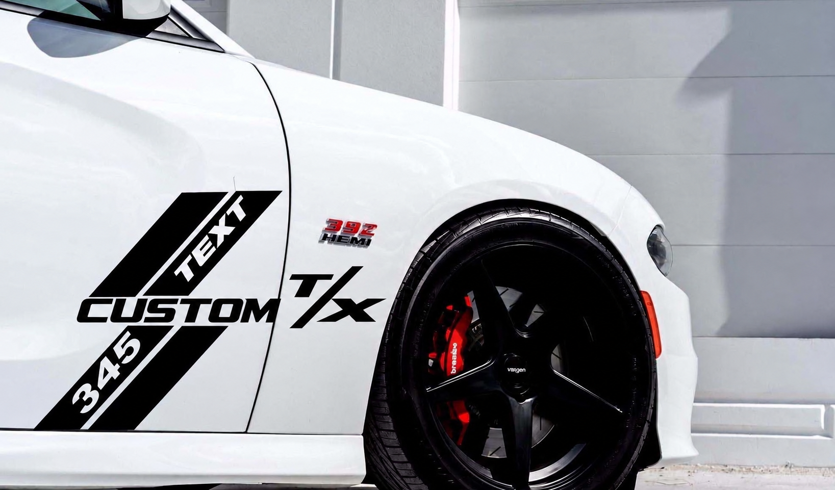 345 Hemi R/T Style Custom TEXT CUSTOM T/X Side Stripes Side Door Fender Vinyl Decal Sticker for Dodge Charger 2008-2017