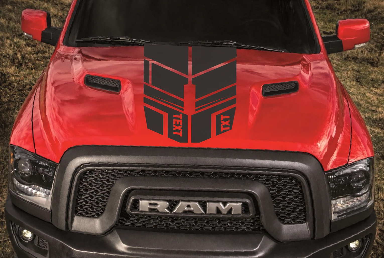 TEXT TXT Segmented Rally Stripe Hood Vinyl Decal Sticker for Dodge Ram 1500 2500 2009-2017