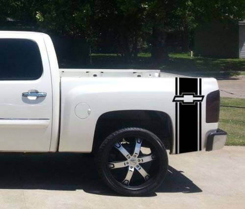 Custom Truck Chevrolet Logo Bow Tie Bed Stripe Sticker Decal Set of 2 for Chevy Pickup