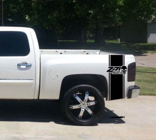 Z71 Punisher Skull Rear Side Stripes Vinyl Decals Kit for Chevy/GMC Pickup Truck