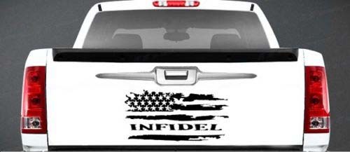 INFIDEL DISTRESSED AMERICAN FLAG VINYL DECAL TAILGATE FORD CHEVY DODGE