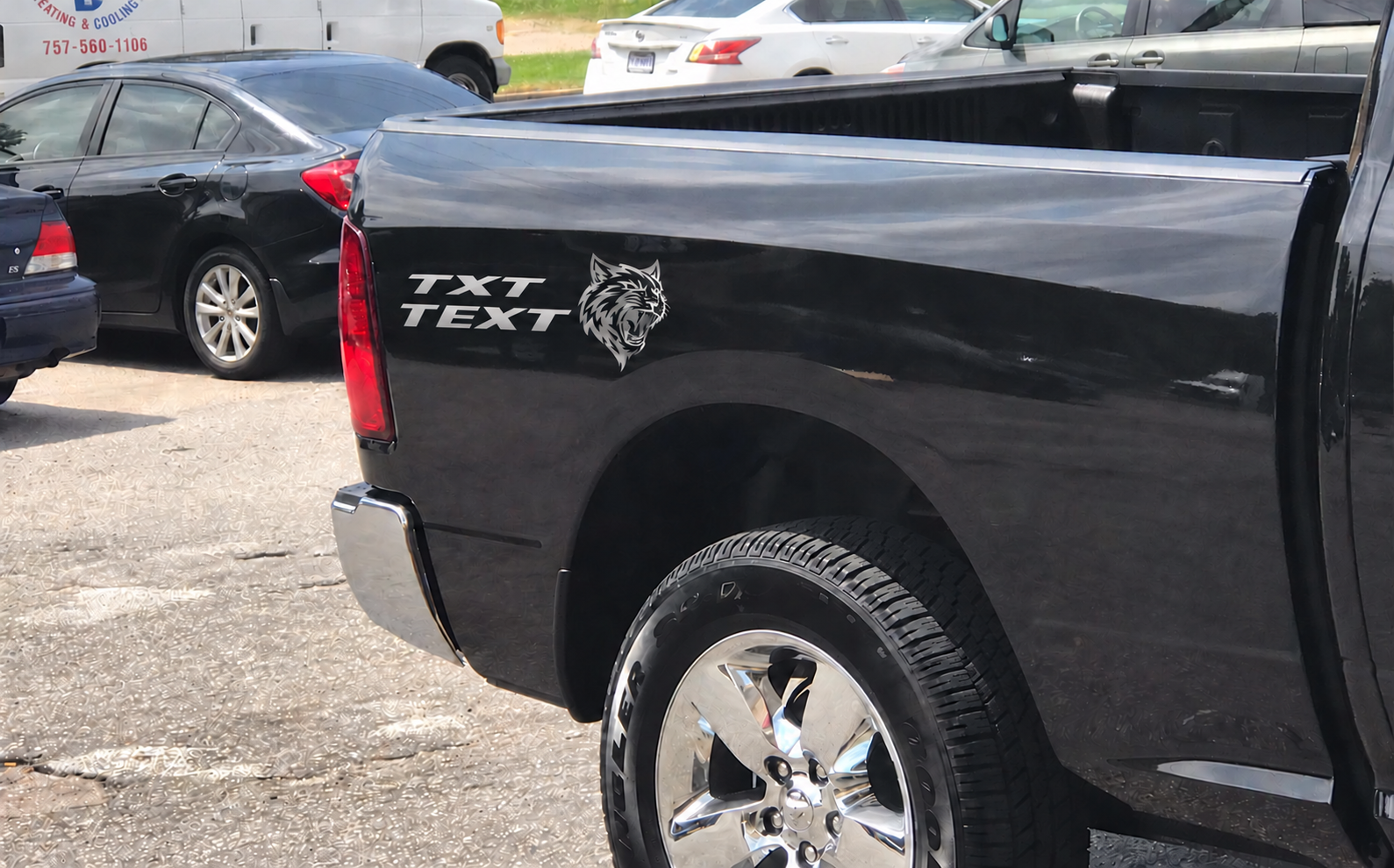 TXT TEXT Cat Head Pair Hellcat Style Bedside Vinyl Decal Sticker for Dodge Ram 1500