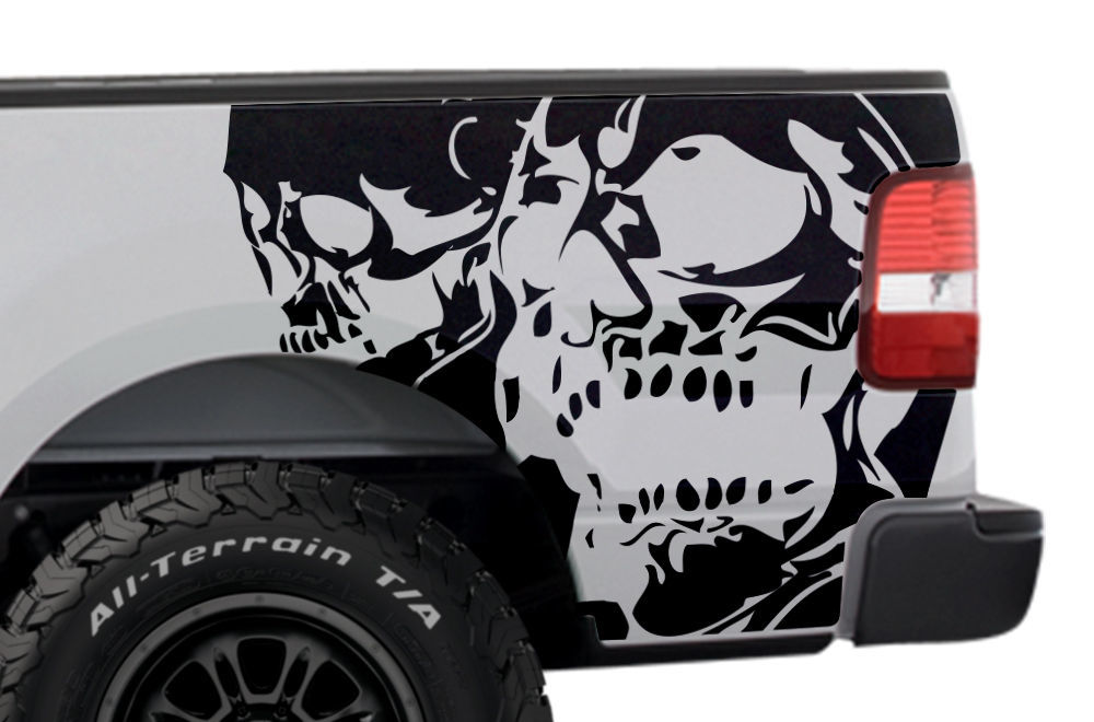 Vinyl Graphics Rear Decal DOUBLE SKULL Wrap Kit for Ford F150 Truck 0408 BLACK