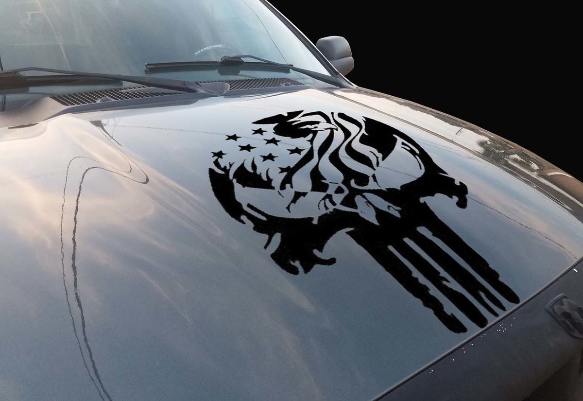 Punisher Eagle Skull Vinyl Hood Decal fits All Ford Ram Chevy Nissan Toyota Jeep