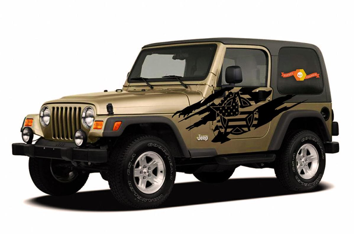 Distressed Army Star USA Star Side Vinyl Decal Sticker for Jeep Wrangler 1997-2006