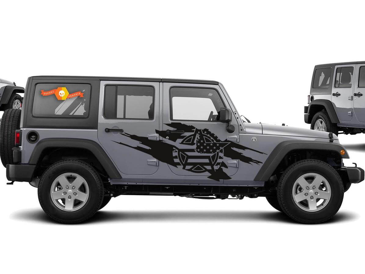 Army Star USA Flag Vinyl Decal Kit for Jeep Wrangler 2007-2016