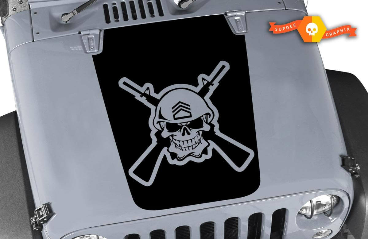 Skull Crossed Rifles Hood Vinyl Decal for Jeep Wrangler 2007-2016