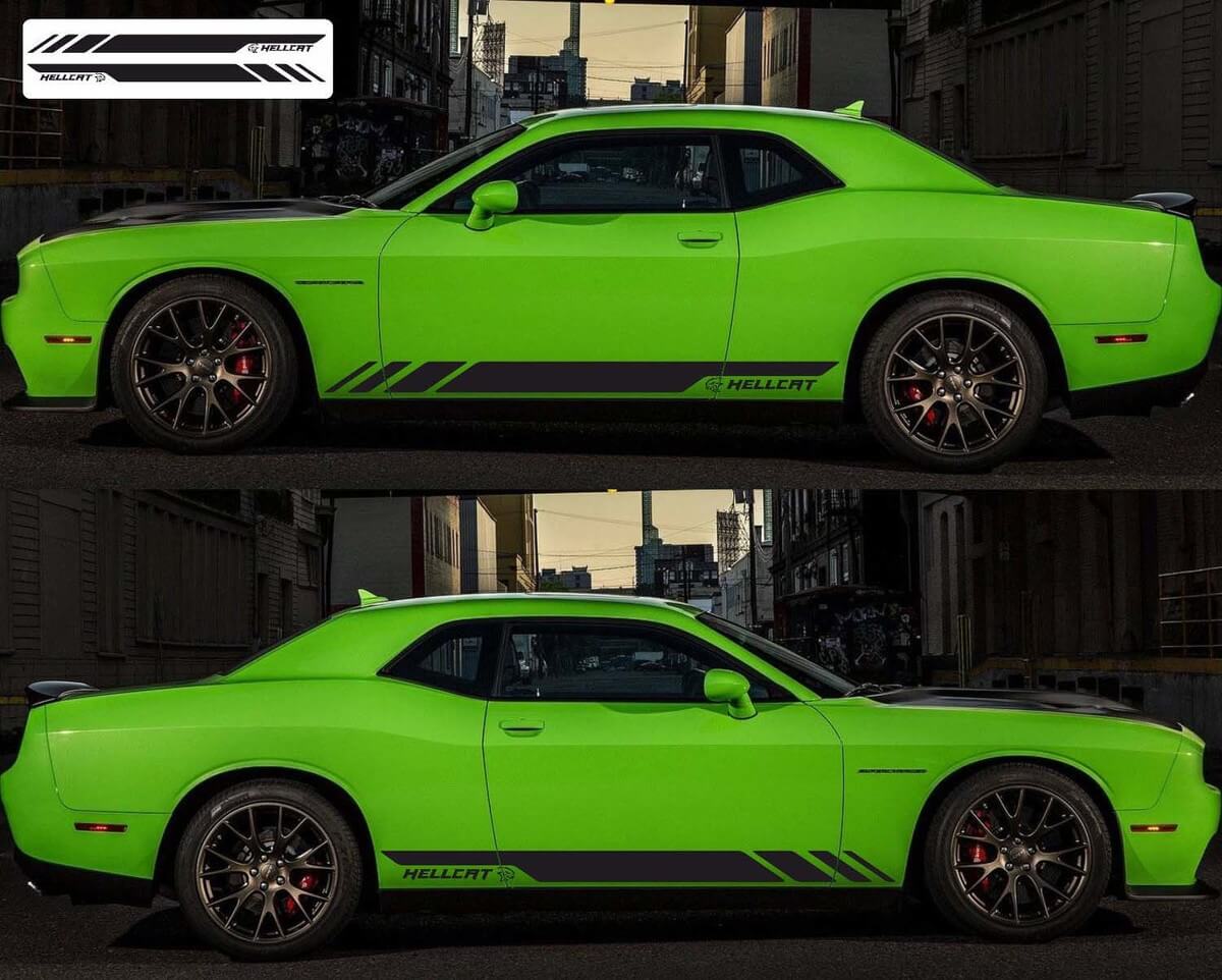 Hellcat Style Stripes Rocker Panel Vinyl Decal Sticker for Dodge Challenger 2009-2018