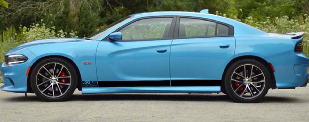 Straight Stripes & R/T Logo Rocker Panel Vinyl Decal Sticker for Dodge Charger 2011-2017