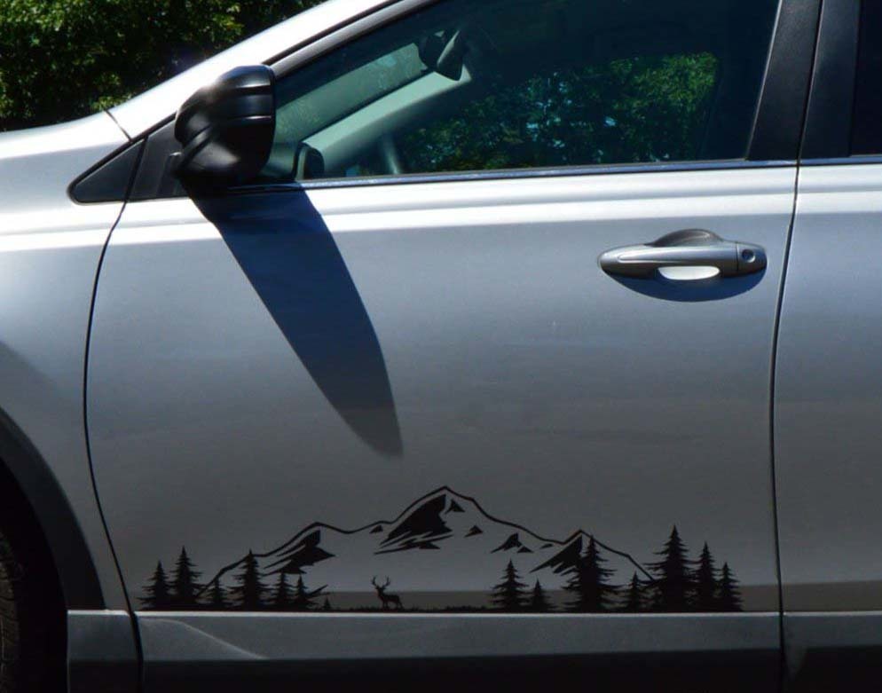 Mountains and Forest Door Decalcomania, adesivo in vinile personalizzato per auto, camper, camper, rimorchio, camion Pacifico Nord-ovest scena della natura