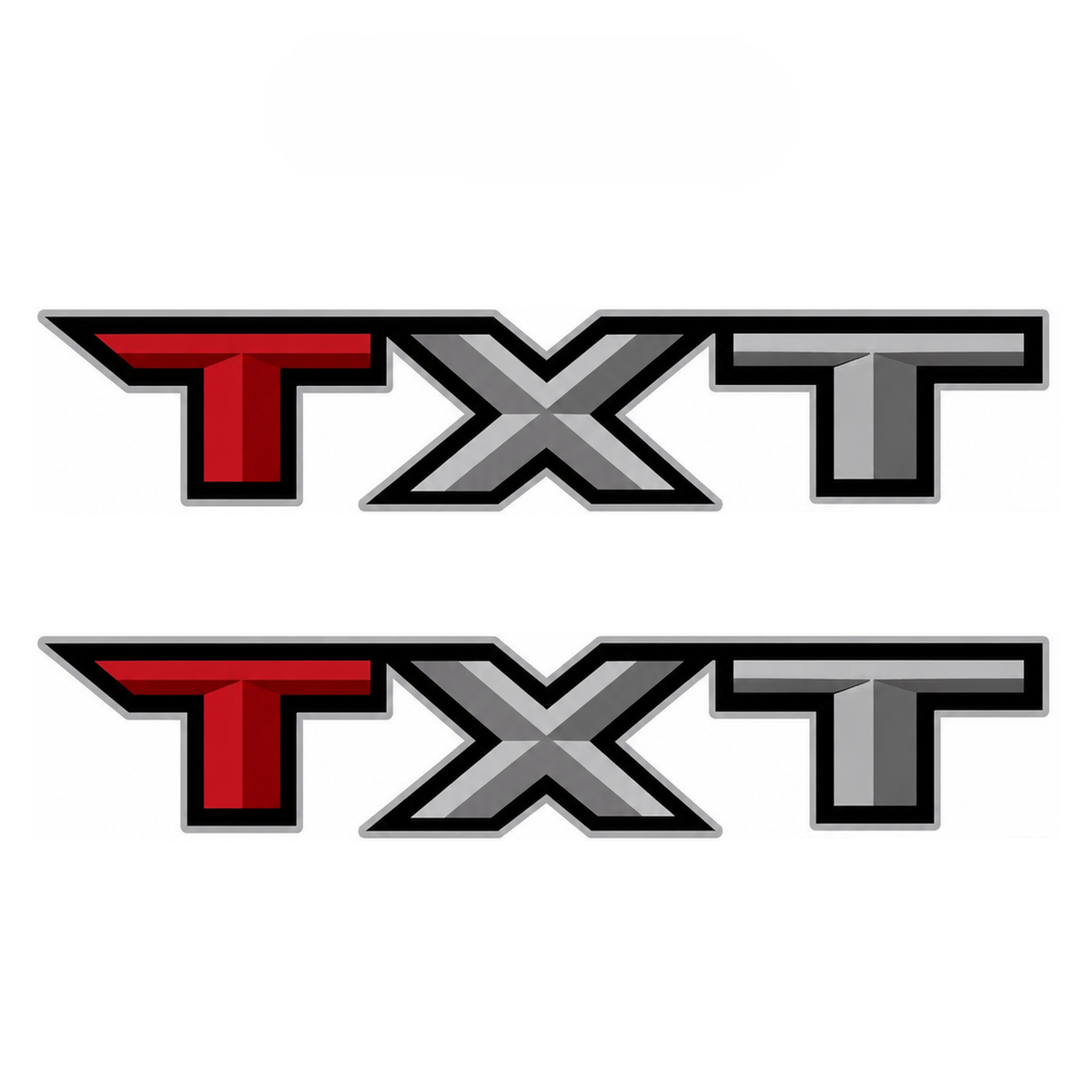 TXT Red and Silver 3D Style Bedside Vinyl Decal Pair for Musclecar truck XLT 2018