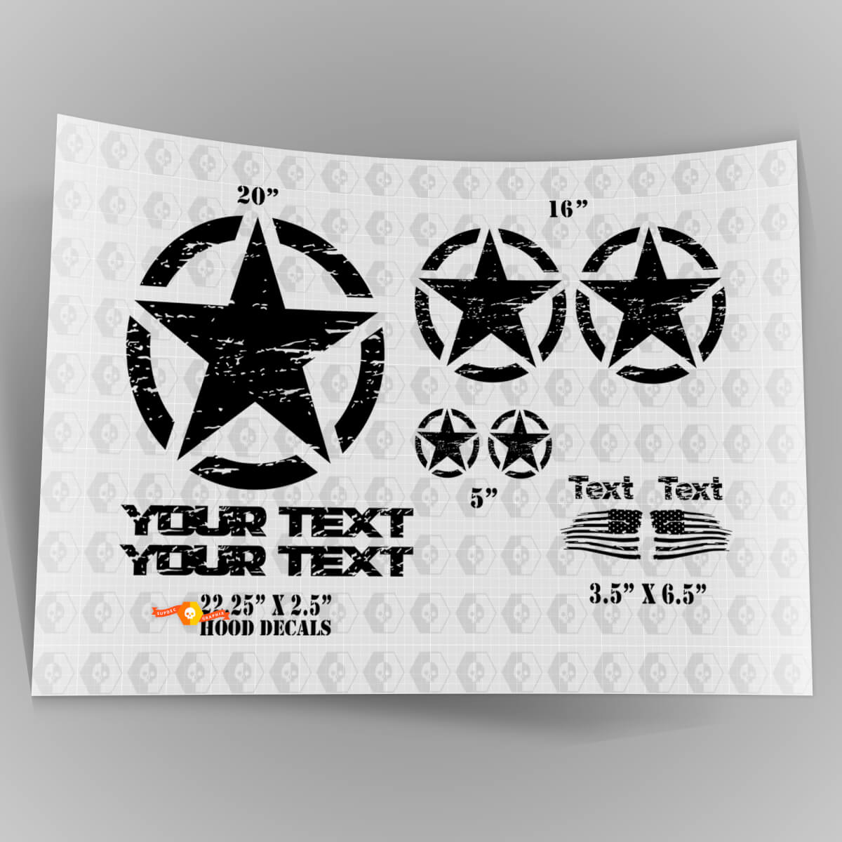 Oscar Mike Style Military Distressed Star US Decal Kit Hood Stickers Decals for Jeep Wrangler