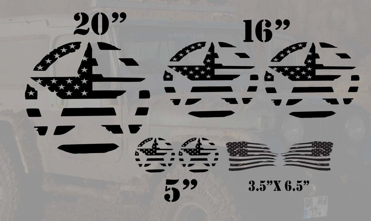 Jeep Wrangler Military Distressed Star Flag Basic 7 Aufkleber Kit
