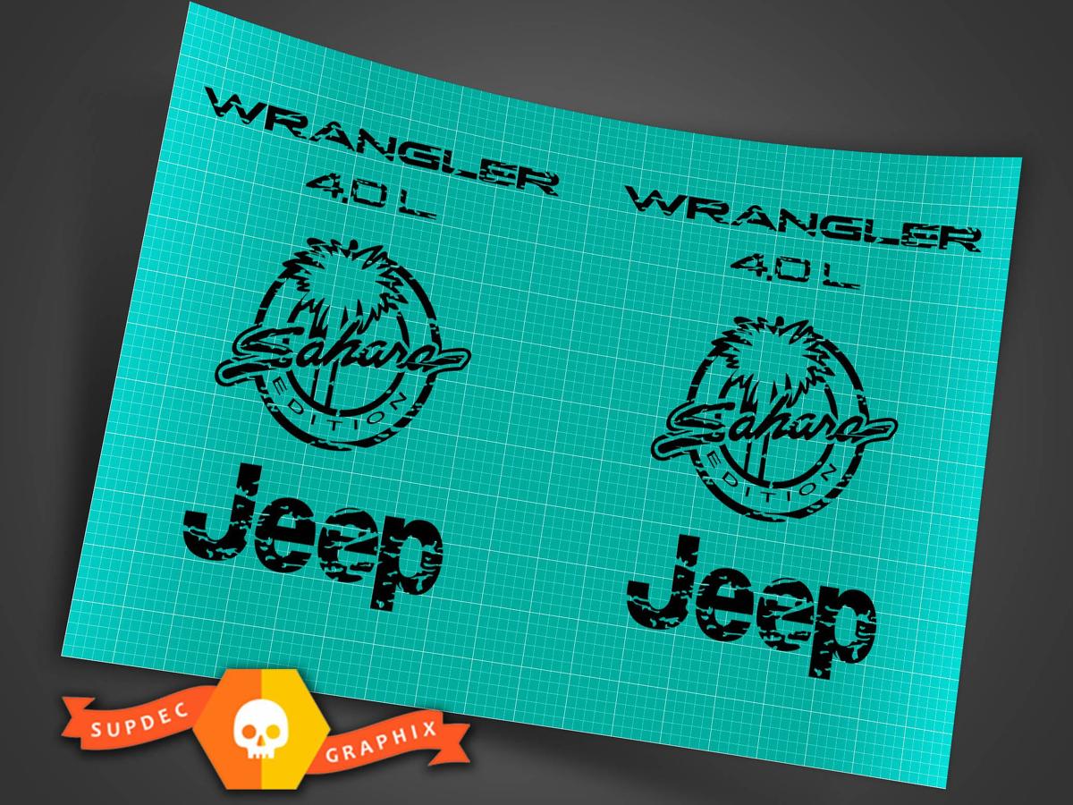 Jeep Wrangler Sahara  TJ fender logos distressed 1997 -2006