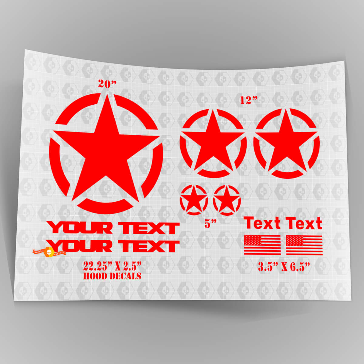 Oscar Mike Style Military Star Decal Kit with Hood Stickers Decals for Jeep Wrangler