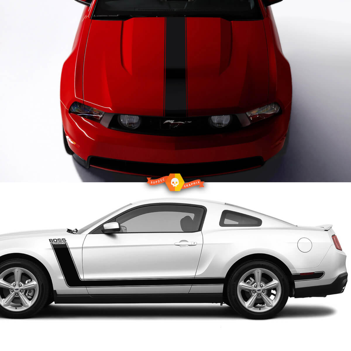Boss Racing 302 Hood and Side Stripes Stickers Decals Kit for Ford Mustang
