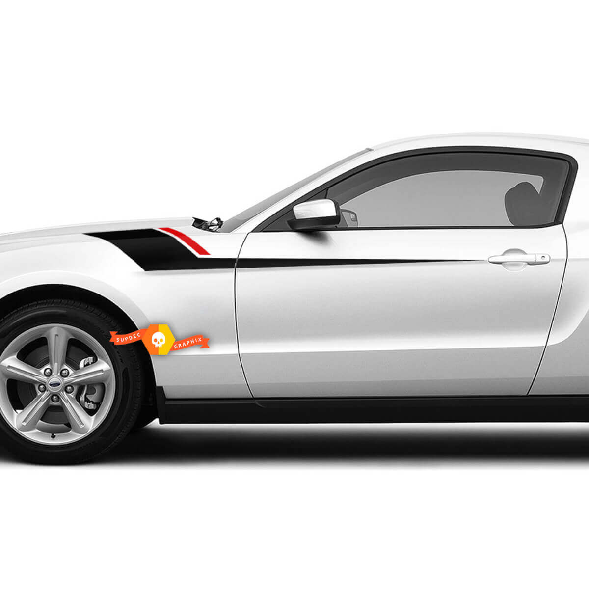 Fender Side Stripes With Red Accent Vinyl Stickers Decals for Ford Mustang 2005-2024