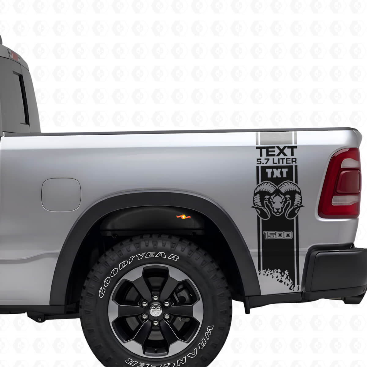Custom HEMI Style Rear Side Stripes Vinyl Decal Kit for Dodge Ram 1500-3500