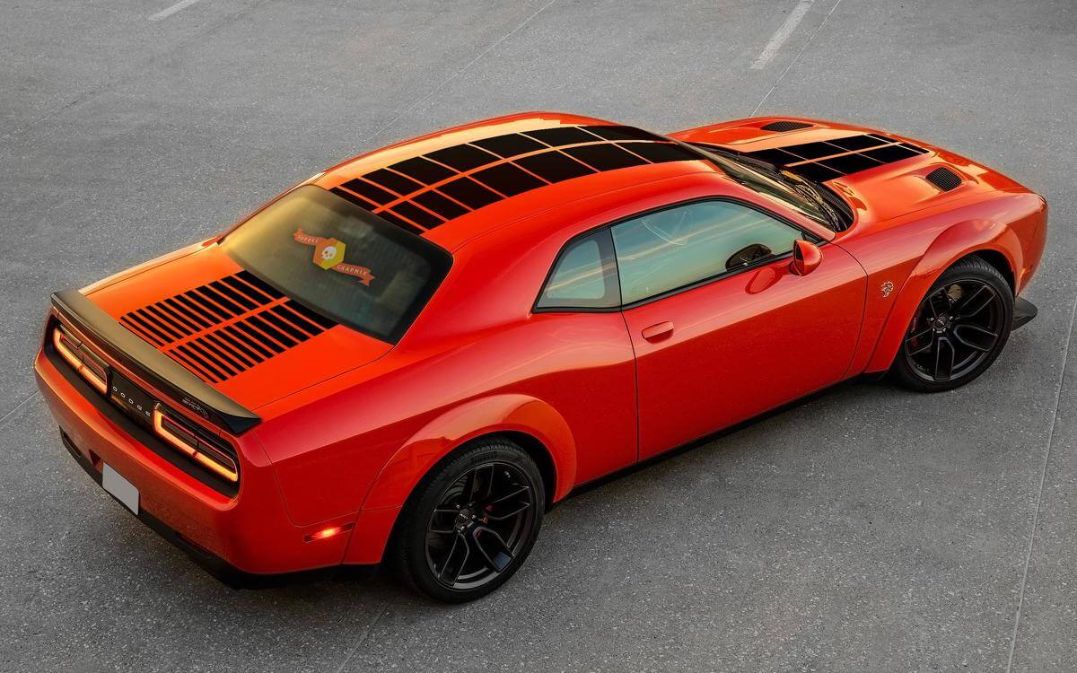 Double Checkered Stripes Hood Roof Trunk Vinyl Decal Sticker for Dodge Challenger