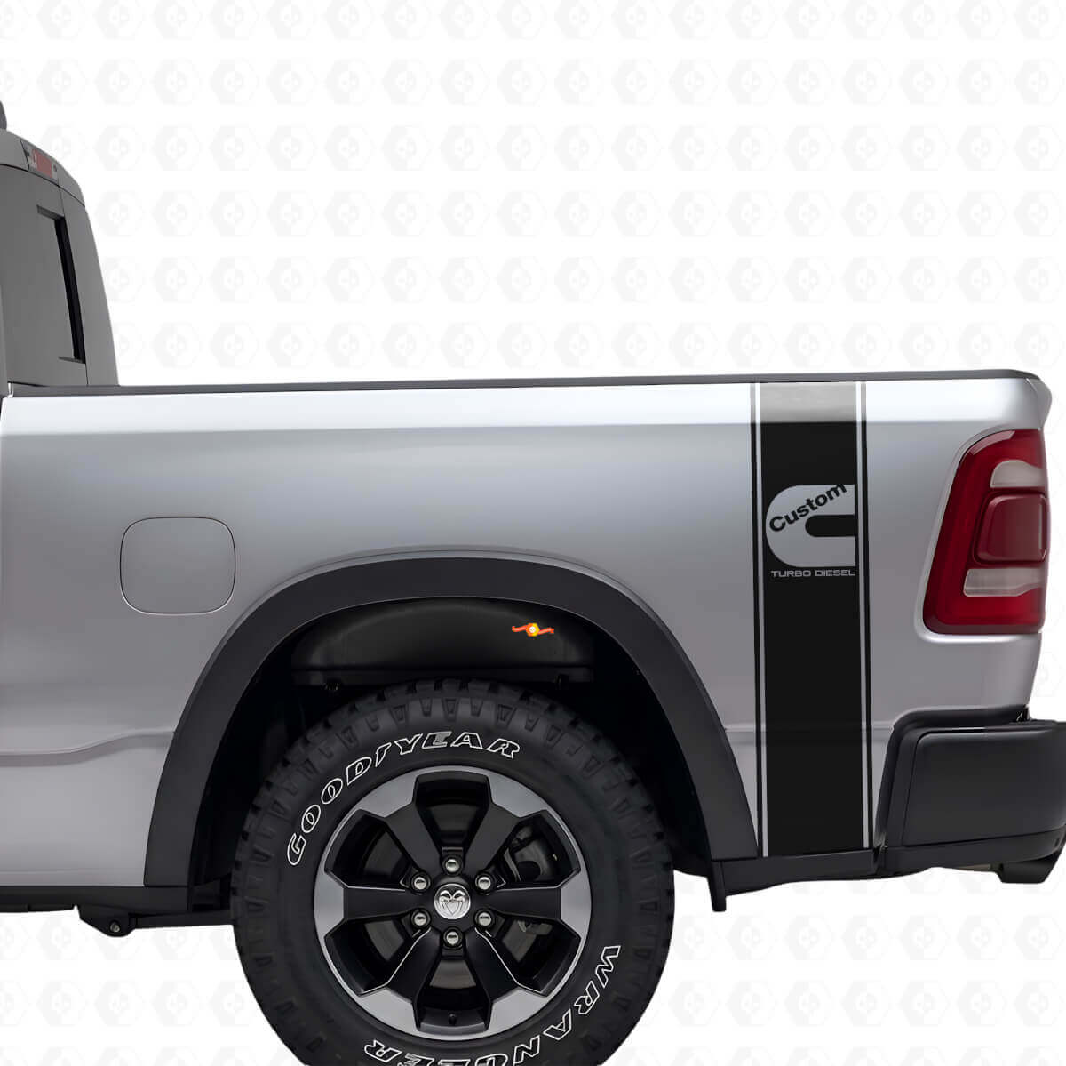 C-Style Turbo Diesel Rear Side Stripes Vinyl Decal Kit for Dodge Trucks