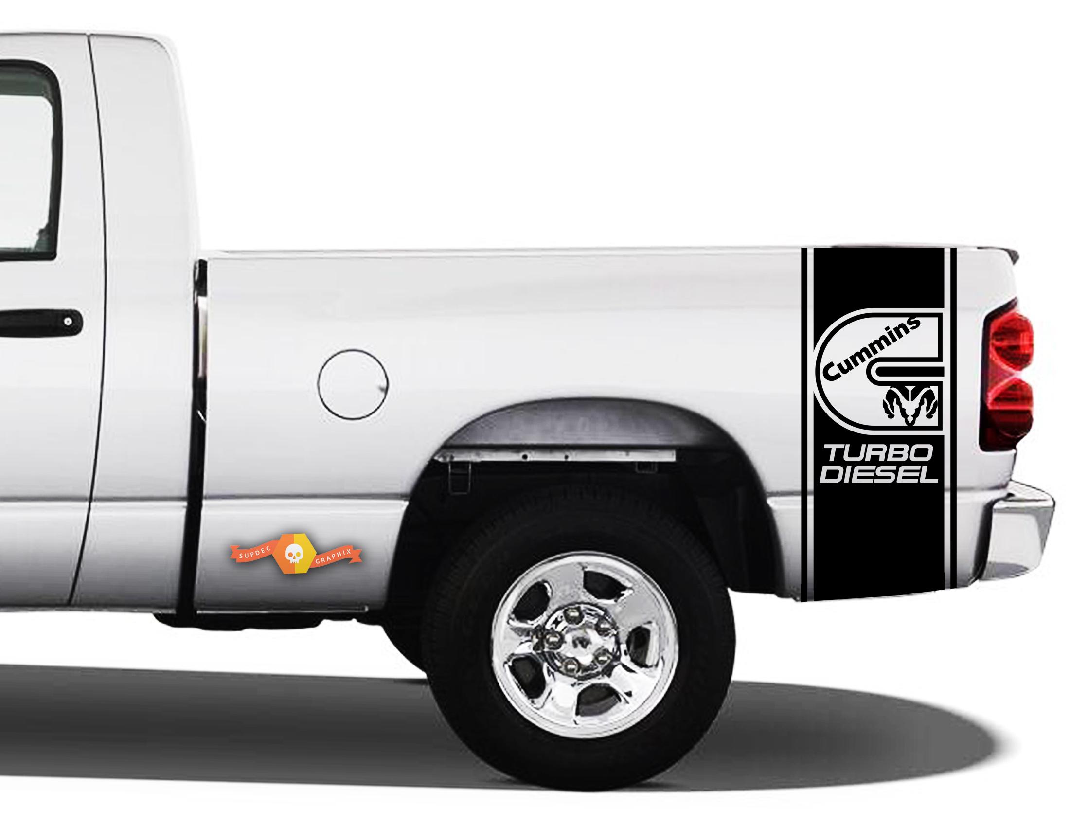 DECALS Truck Ran CUMMINS TURBO DIESEL Bed 2 STRIPE Vinyl Sticker