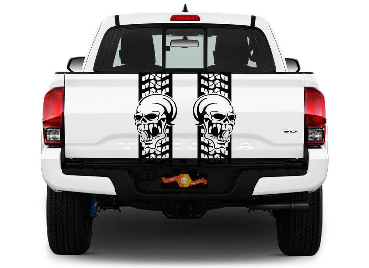 Skull Tire Track Tailgate Stripes Vinyl Decals for Pickup Trucks
