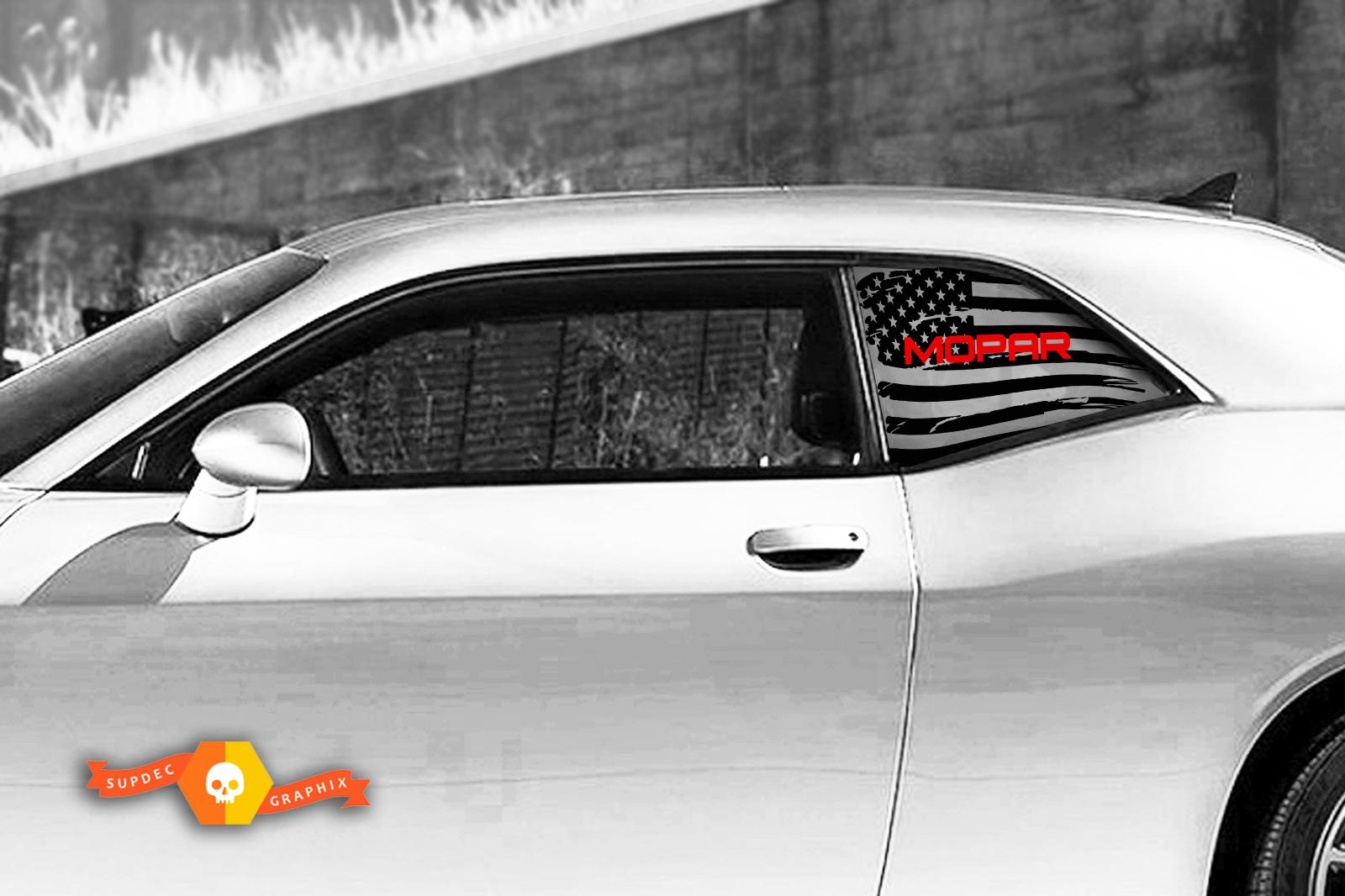 2 Dodge Challenger Window US-Flagge Mopar Vinyl Windschutzscheibe Aufkleber Grafikaufkleber
