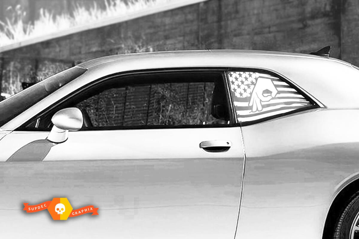 2 Window Costom US flag Vinyl Windshield Decal Graphic Stickers for Dodge Challenger