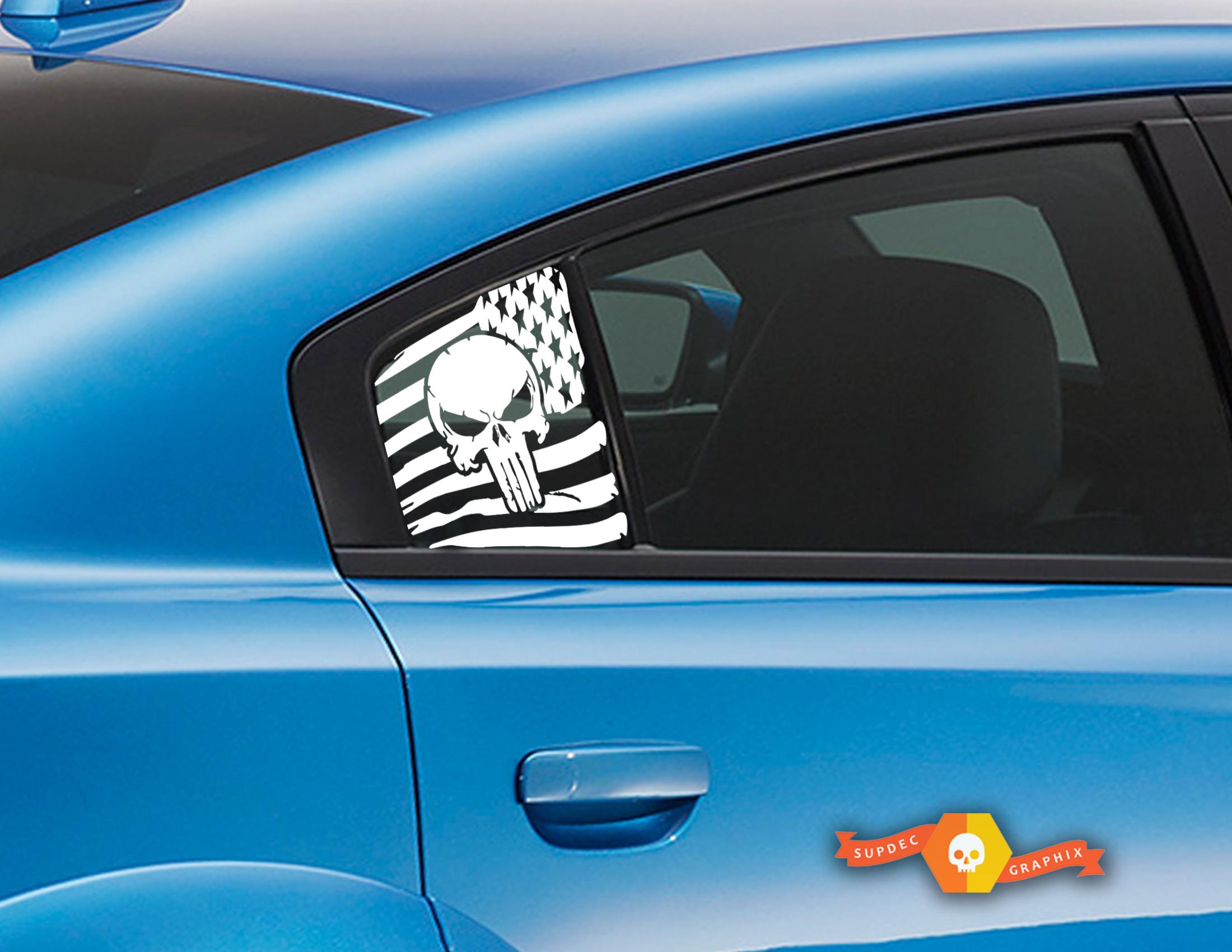 2 Dodge Charger Window US-Flagge Punisher Vinyl Windschutzscheibe Aufkleber Grafikaufkleber