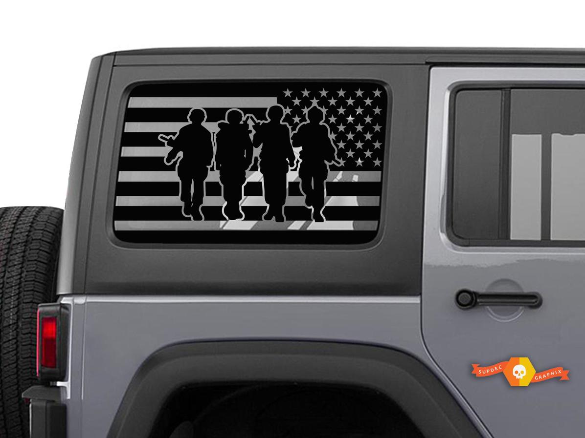 4 Soldaten USA Flagge Windschutzscheibe Aufkleber Amerikanischer Veteran - Jeep Hardtop Wrangler JKU Aufkleber