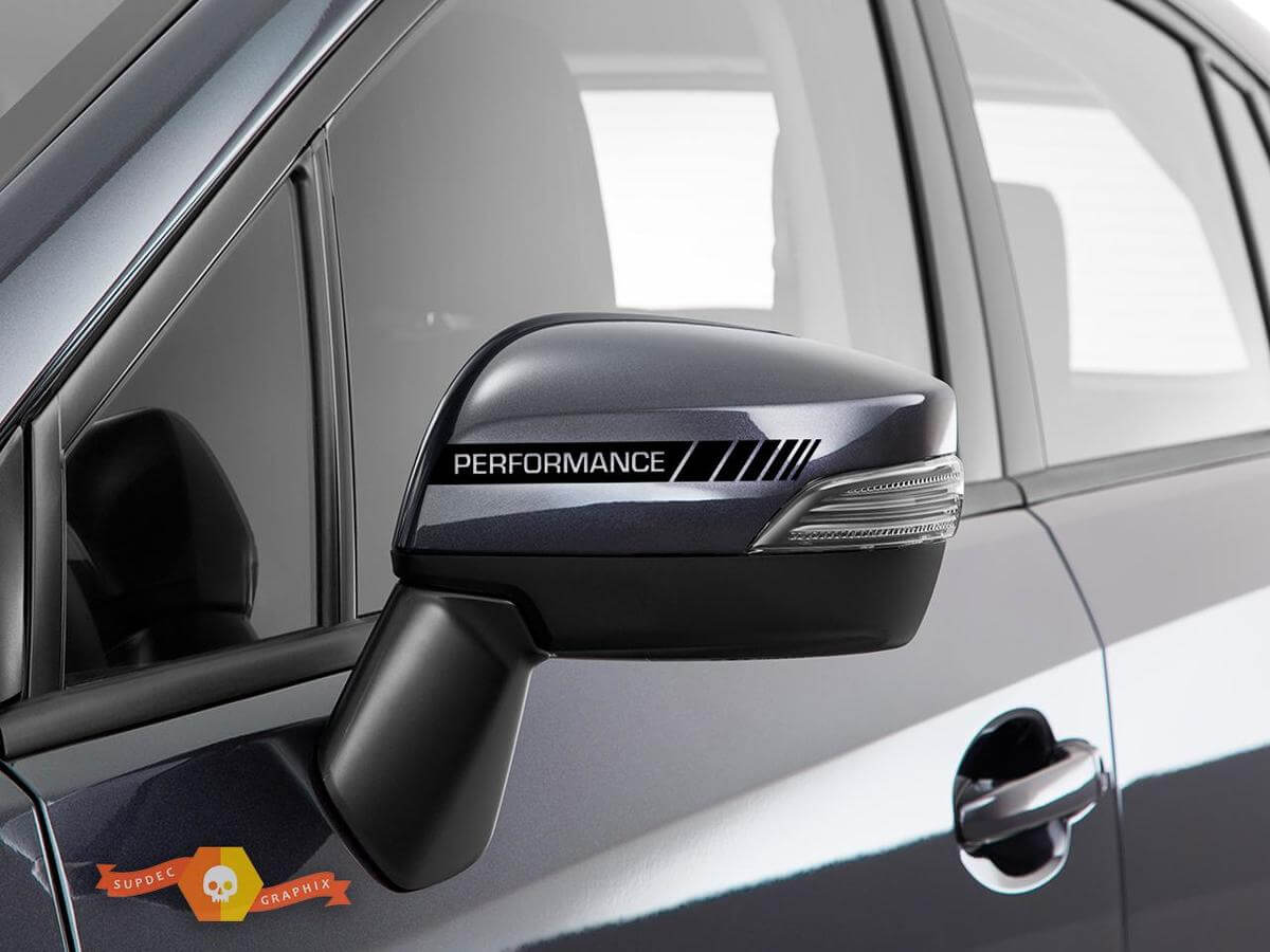 2 pack Black Rearview Mirror Side PERFORMANCE Stripe Decal Sticker Vinyl Racing