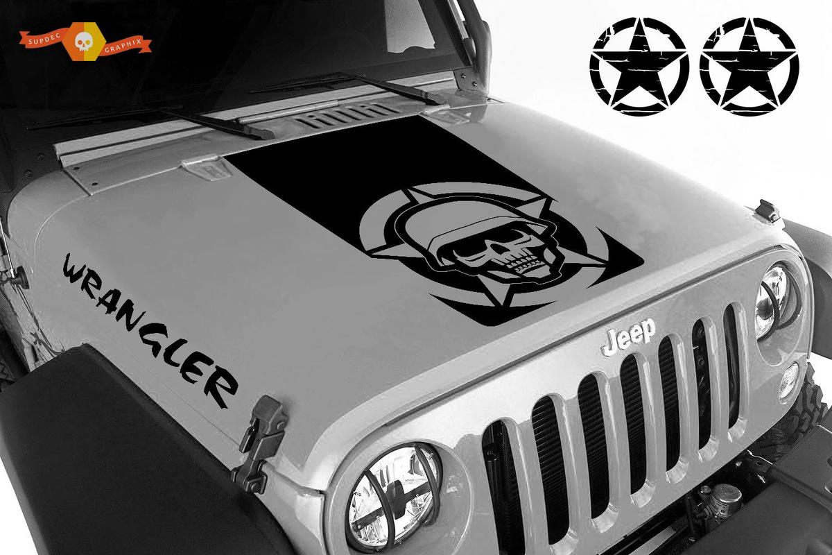 Blackout military skull 5 piece vinyl hood decals set Jeep Wrangler JK JKU LJ TJ