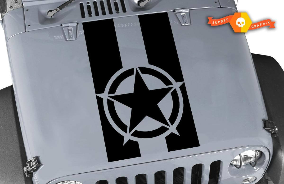 Blackout Military Star Hood Vinyl Sticker Decal Graphic for Jeep Wrangler JK JK LJ TJ