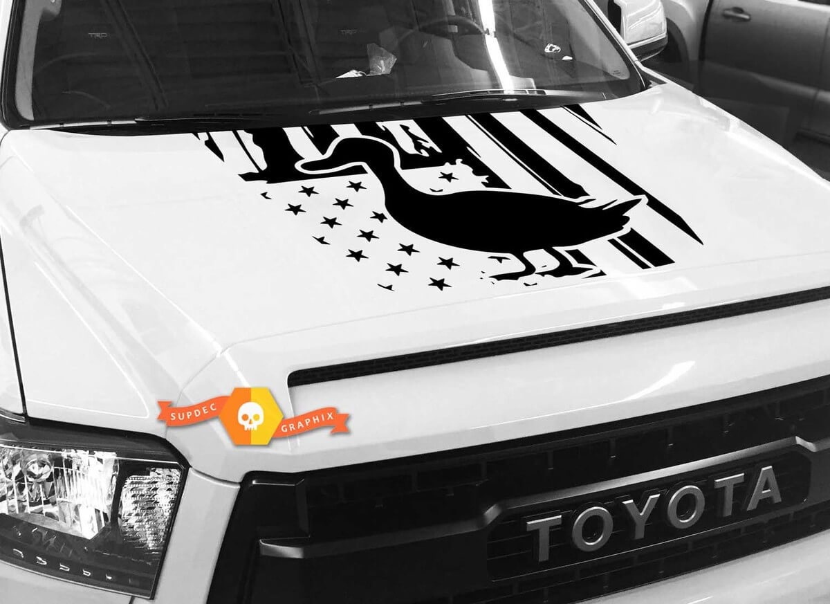 USA Flag Calm Duck Silhouette Hood Vinyl Decal for Toyota Tundra 2014-2018