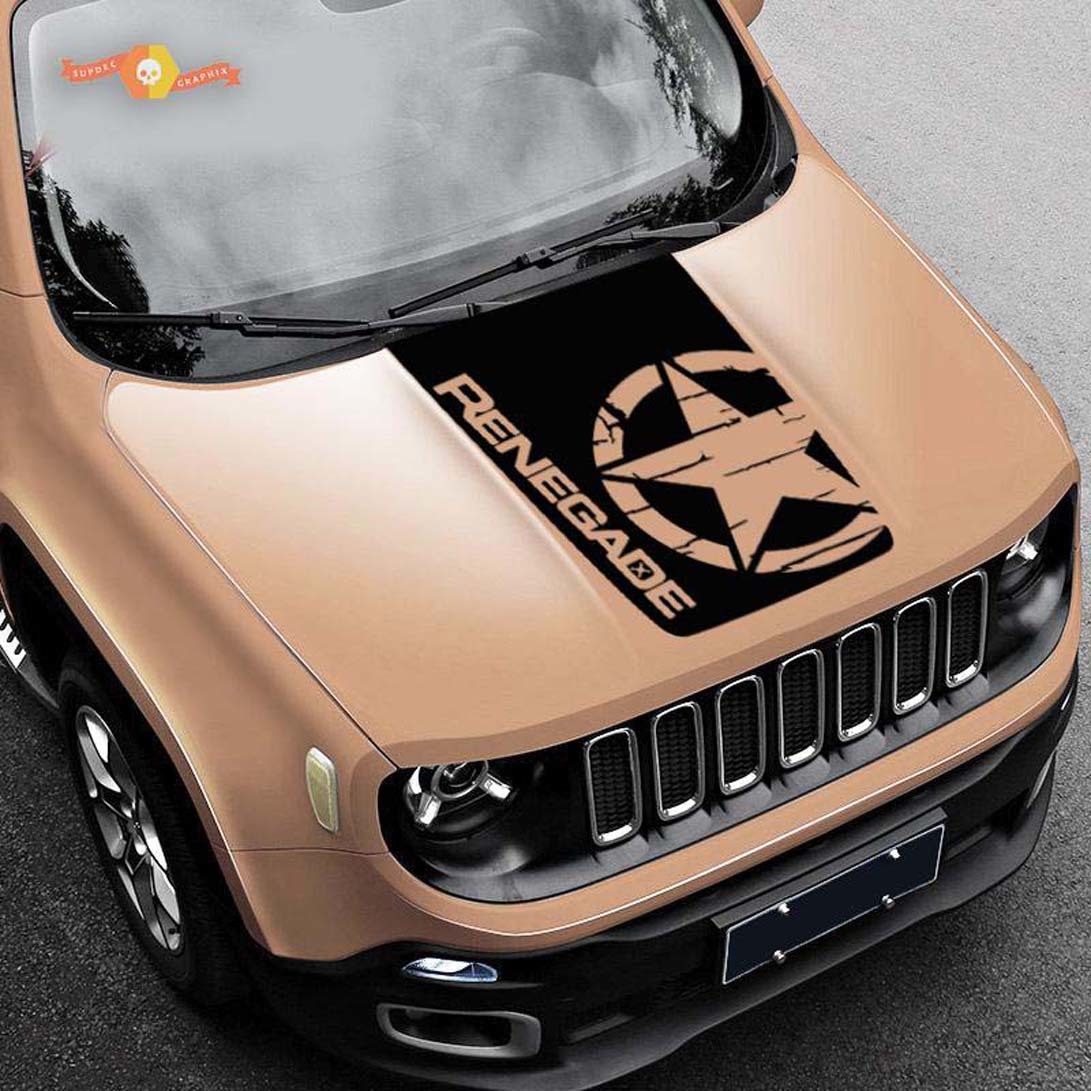 2015-2019 Blackout Distressed Star vinyl Hood decal Jeep Renegade Military  Army Graphic