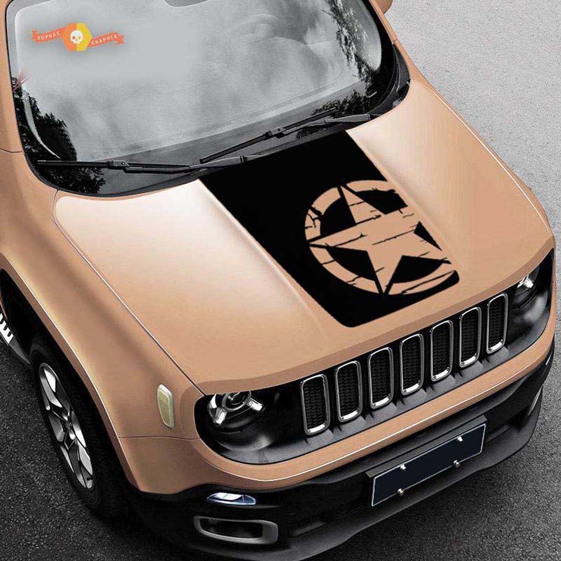 Blackout Distressed Star Military Army Vinyl Hood Sticker Decal Graphic for Jeep Renegade