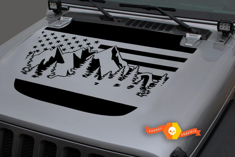 Hood Vinyl Forest Mountains USA Flagge Blackout Aufkleber Aufkleber für 18-19 Jeep Wrangler JL # 1