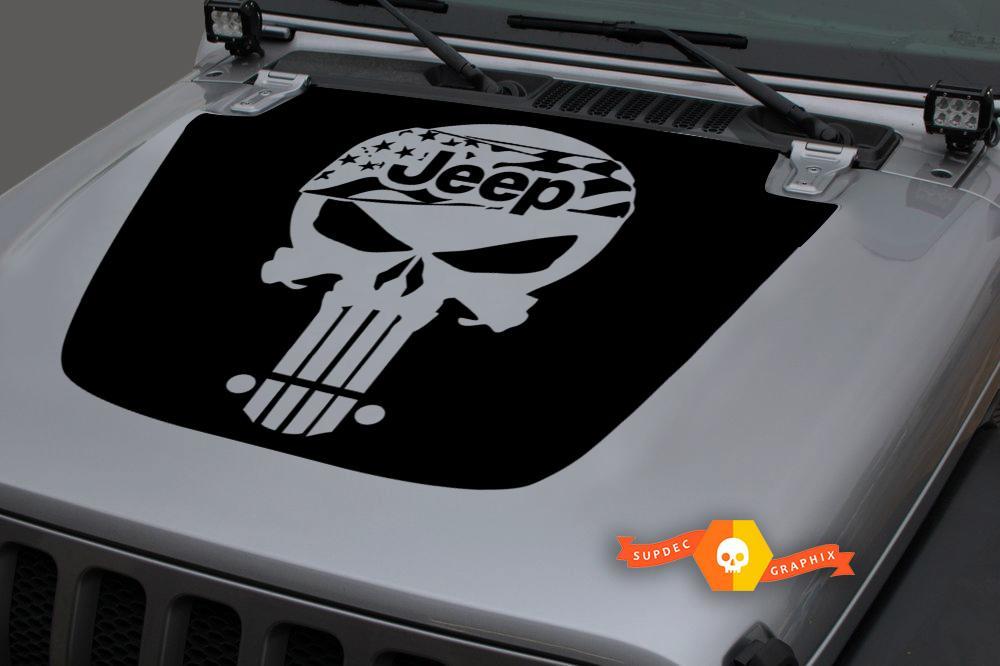 Jeep Hood Vinyl Punisher USA Flag Blackout Decal Sticker for 18-19 Jeep Wrangler JL