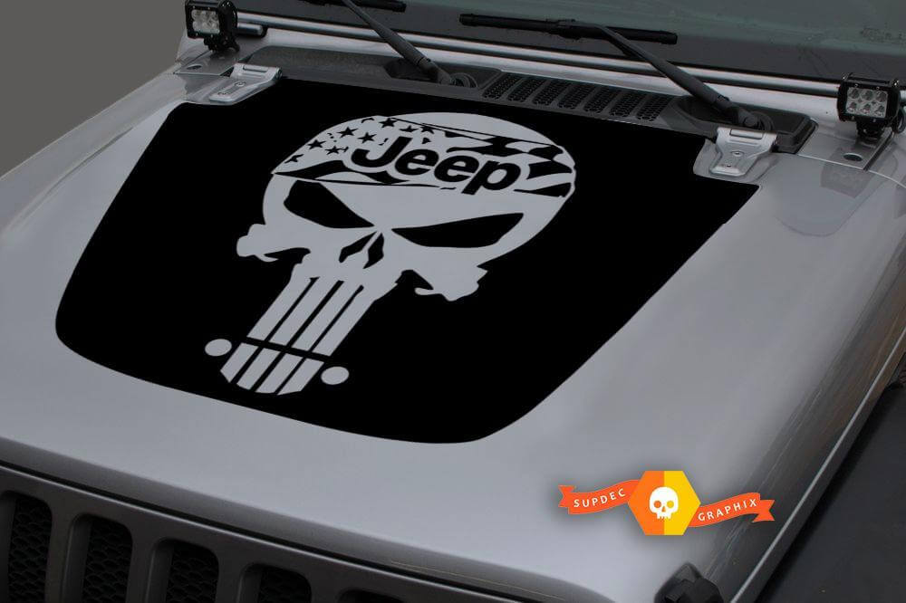Punisher USA Flag Blackout Hood Vinyl Decal Sticker for Jeep Wrangler JL