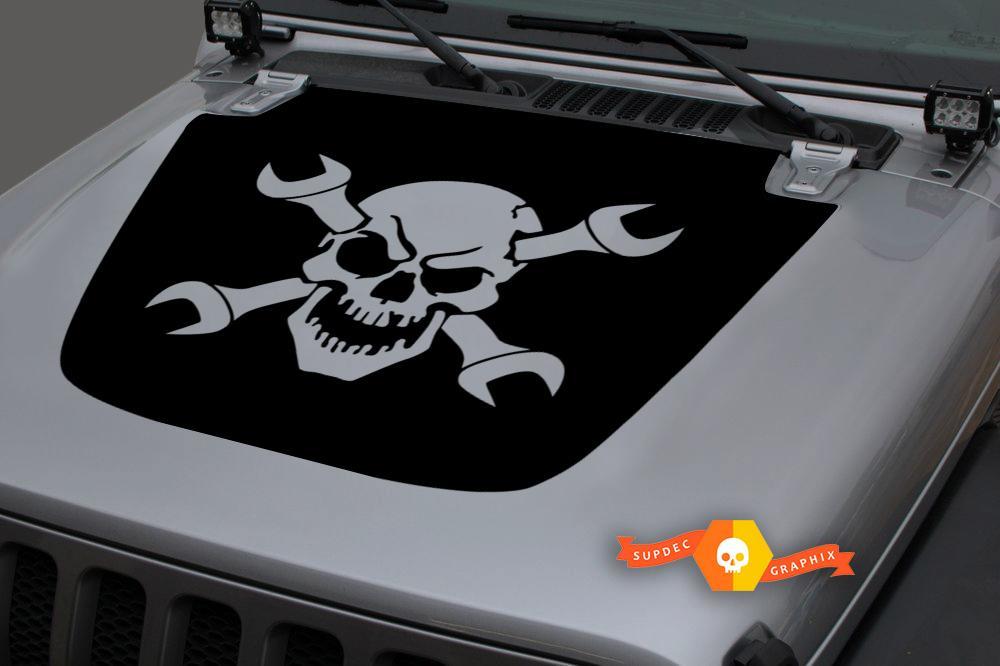 Skull & Crossed Wrenches Hood Vinyl Decal Sticker for Jeep Wrangler JL 2017-present