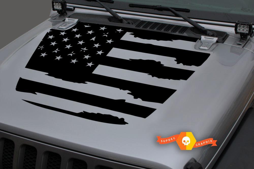 Jeep Hood Vinyl USA Flag Blackout Decal Sticker for 18-19 Wrangler JL#1