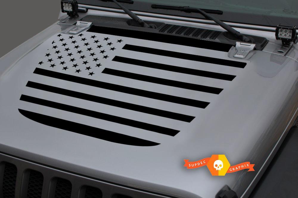 Jeep Hood Vinyl USA Flag Blackout Decal Sticker for 18-19 Wrangler JL#2