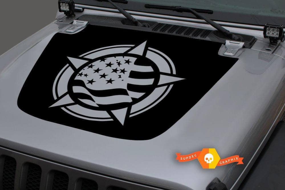 USA Flag Military Star Hood Vinyl Decal Sticker for Jeep Wrangler 2018-2019