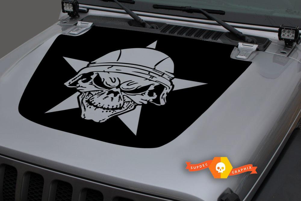 Jeep Hood Vinyl Militär Star Skull Blackout Aufkleber Aufkleber für 18-19 Wrangler JL # 2