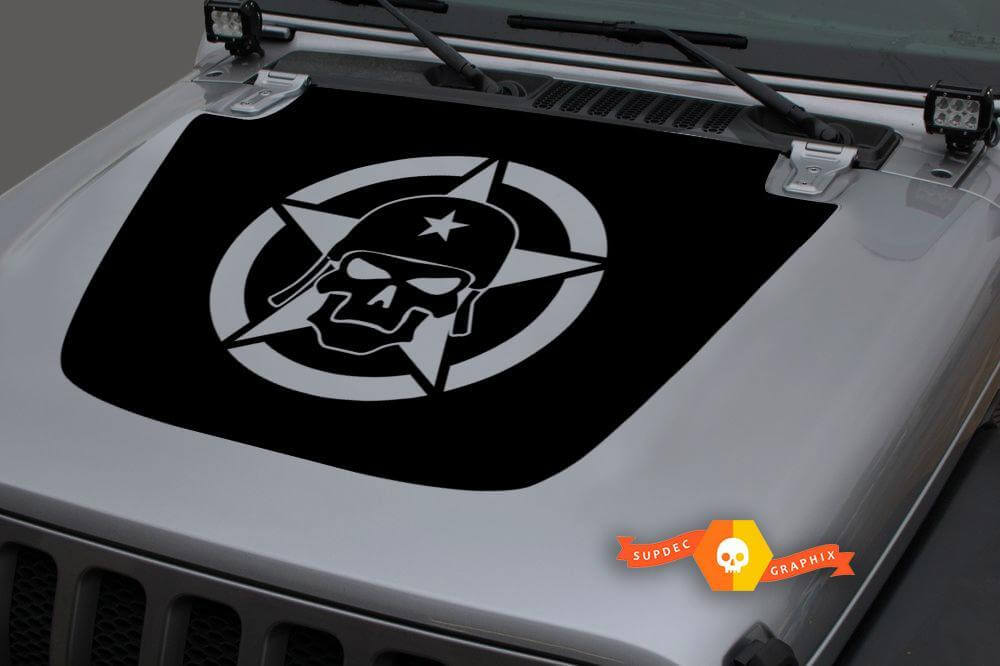 Military Star Skull Blackout Hood Vinyl Decal Sticker for Jeep Wrangler JL 2