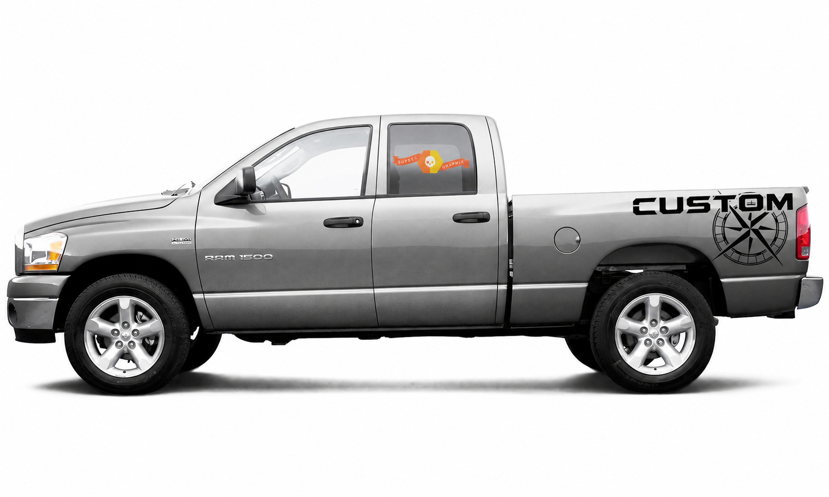 CUSTOM Compass Rose Stripe Pair Bedside Vinyl Decal Sticker for RAM 1500 4th Gen (DS) Rebel 2008-2024