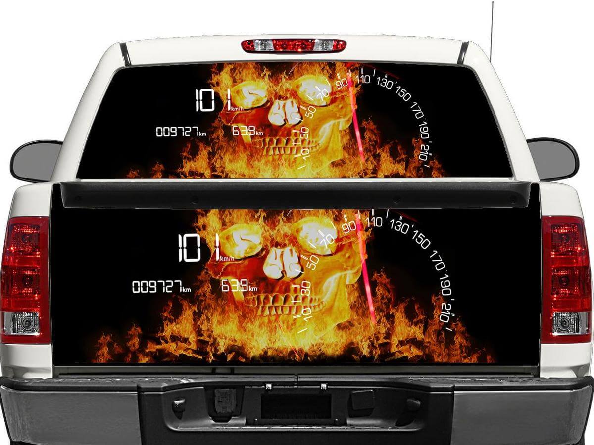 Burning Skull Rear Window or Tailgate Vinyl Decal for Pick-up Trucks SUVs 