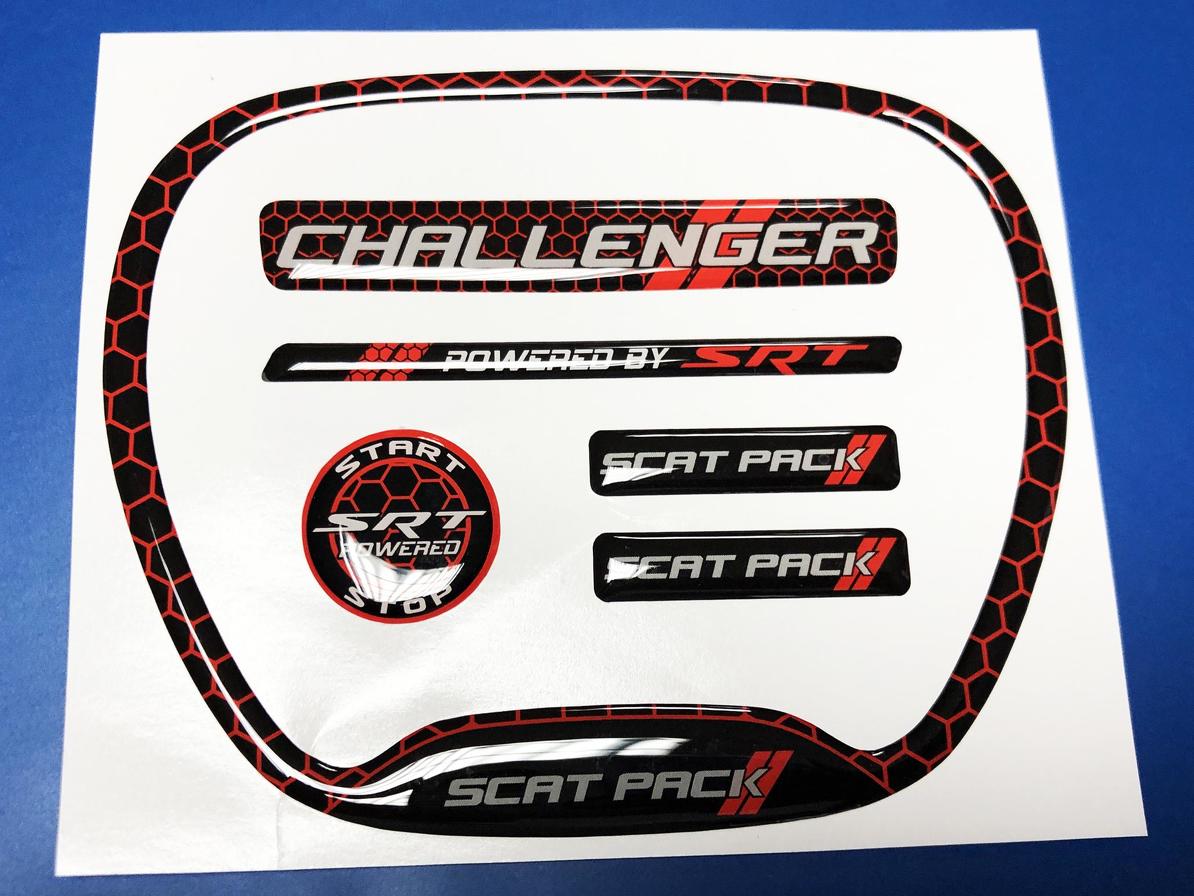 Set of Challenger SRT Scat Pack Honeycomb Red Steering WHEEL TRIM RING emblem domed decal Charger Dodge Scatpack